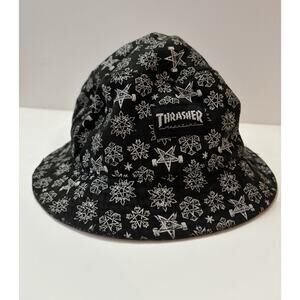 Thrasher Skategoat Snowflake bucket hat black white Skater Streetwear Sz S/M